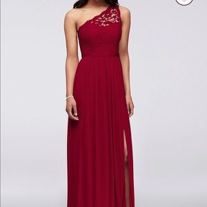 David’s bridal one shoulder & slit bridesmaid dress. Apple Red size 12